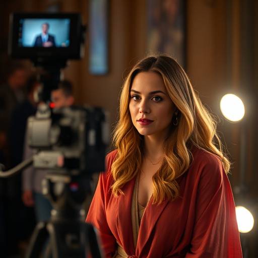 Atriz atuando em frente a uma câmera de cinema
