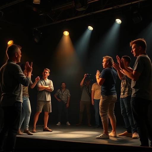 Grupo de atores improvisando em um palco