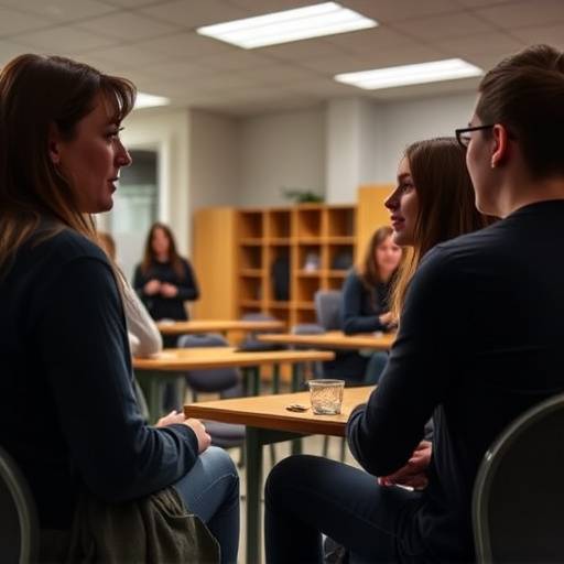 Grupo de estudantes de atuaäão praticando uma cena em sala de aula
