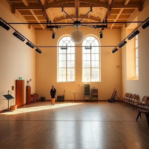 Interior da sala de ensaio da Academia Brasileira de Artes Cênicas.